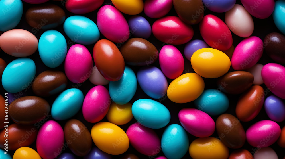 Close up of a pile of colorful chocolate coated candies. Candy background. Generative AI Close up of a pile of colorful chocolate coated candies. Candy background. Generative AI