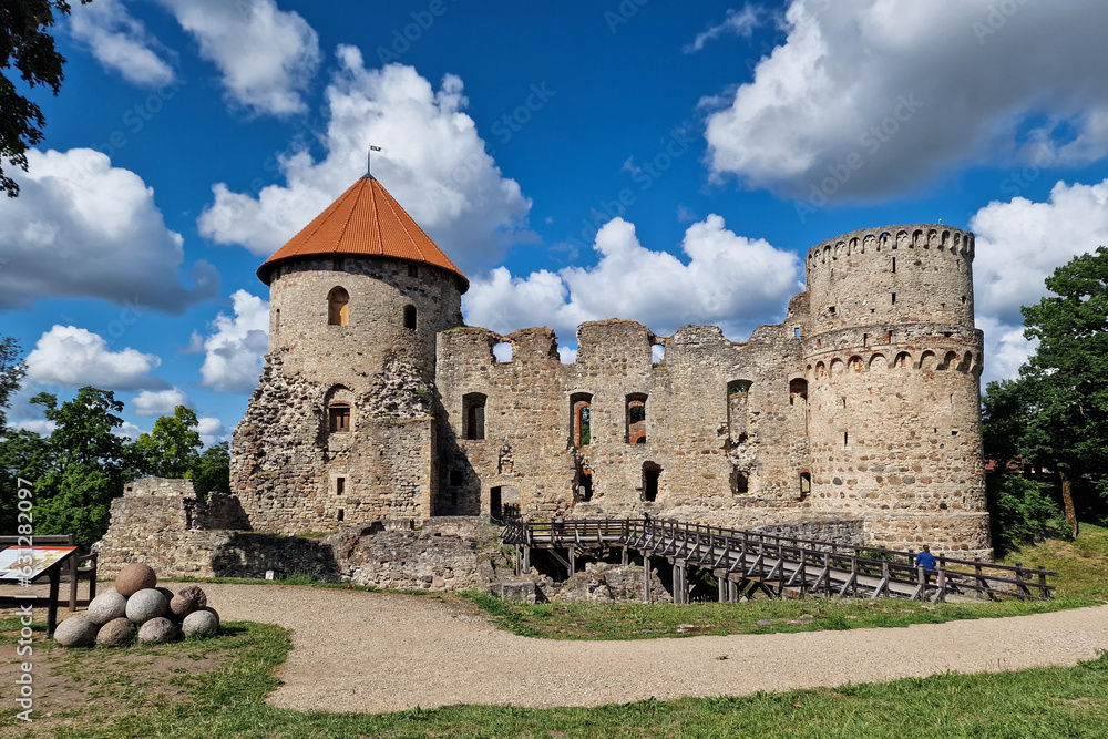 Ruins of the medieval Livonian castle in Cesis town, Latvia.