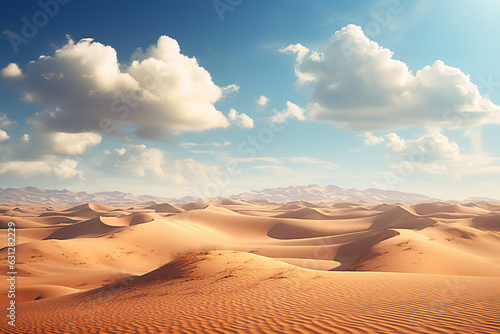 Endless desert landscape with rolling sand dunes under a clear blue sky, showcasing nature's harsh beauty