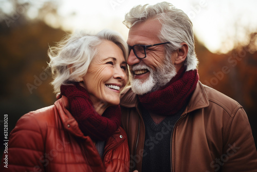 Lifestyles, love and leisure concept. Beautiful happy middle aged couple lifestyle portrait. Generative AI