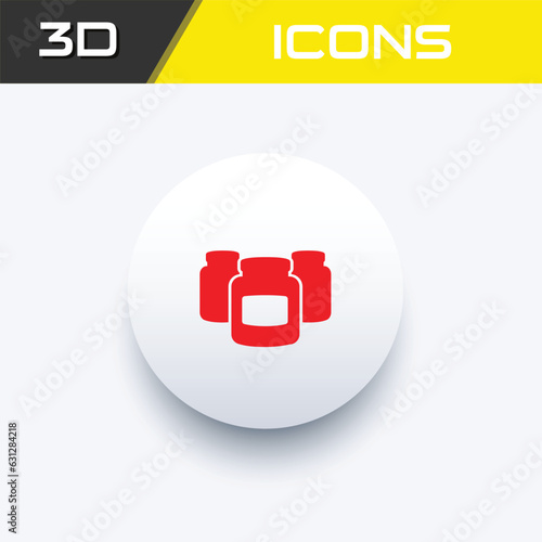 Suppliment and weight gain icon, Protein suppliments fitness body building 3D icon