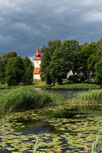 Lutheran church in sunny summer day, Araisi, Latvia. photo