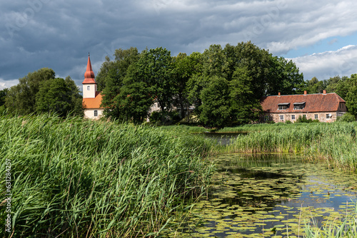 Lutheran church in sunny summer day, Araisi, Latvia. photo