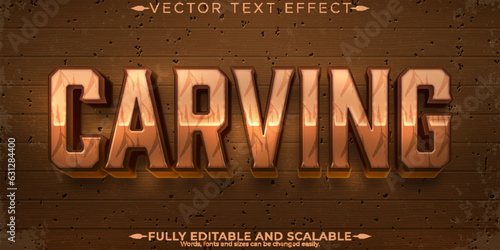 Editable text effect wood, 3d carving and carpenter font style