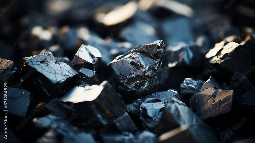 Close-up of Shiny Black Coal Samples 