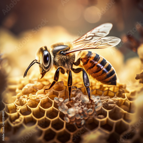 Epic Honey Bee Hive Geometric Cube, Queen Bee Concept. Generative AI
