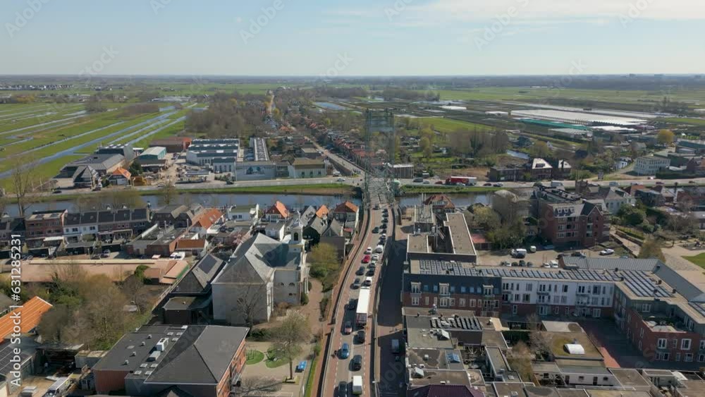 Aerial drone video of the lift bridge in Waddinxveen, the Netherlands Aerial drone video of the lift bridge in Waddinxveen, the Netherlands