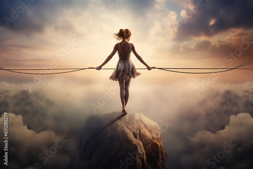 A tightrope walker precariously balancing, symbolizing the mental and emotional balance needed when dealing with anxiety disorders photo