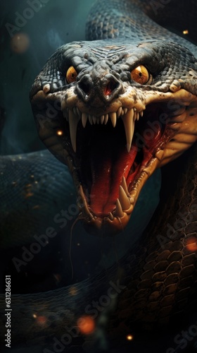 Wrath of the Anaconda  Giant Snake Unleashed  Angry and Scary  Generative AI