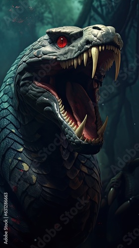 Wrath of the Anaconda: Giant Snake Unleashed, Angry and Scary, Generative AI © Kaare