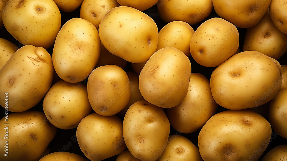 Fresh potatoes with water drops background. Vegetables backdrop. Generative AI Fresh potatoes with water drops background. Vegetables backdrop. Generative AI