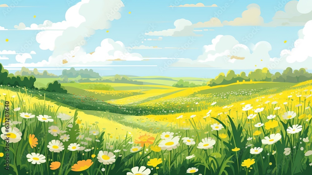 a painting of a field of flowers and clouds in the sky. generative ai a painting of a field of flowers and clouds in the sky. generative ai