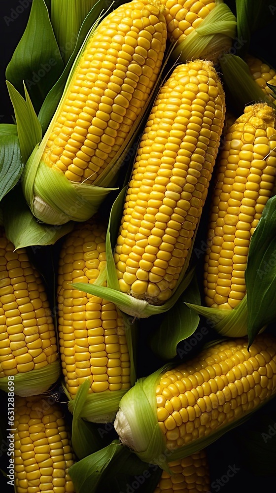 Close up of fresh corn seamless background with AI generative, top view