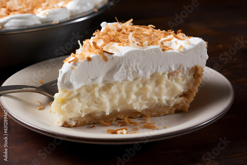 Coconut Cream Pie - United States - Creamy pie with a coconut-infused filling and whipped cream topping (Generative AI)