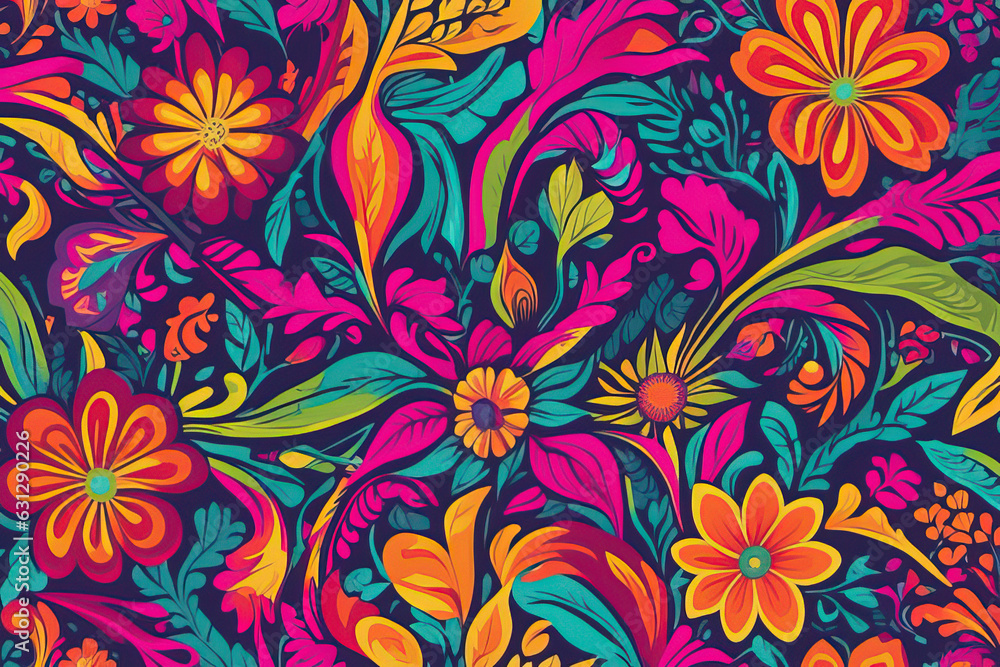 seamless pattern with colorful flowers and leaves. floral background.