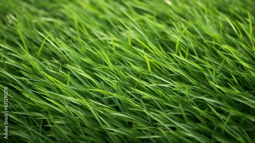  a close up view of a green grass field with a blurry background. generative ai