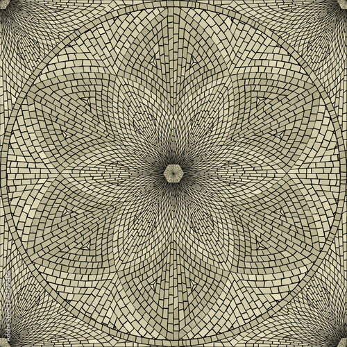Seamless stone mosaic pattern, round repeating design