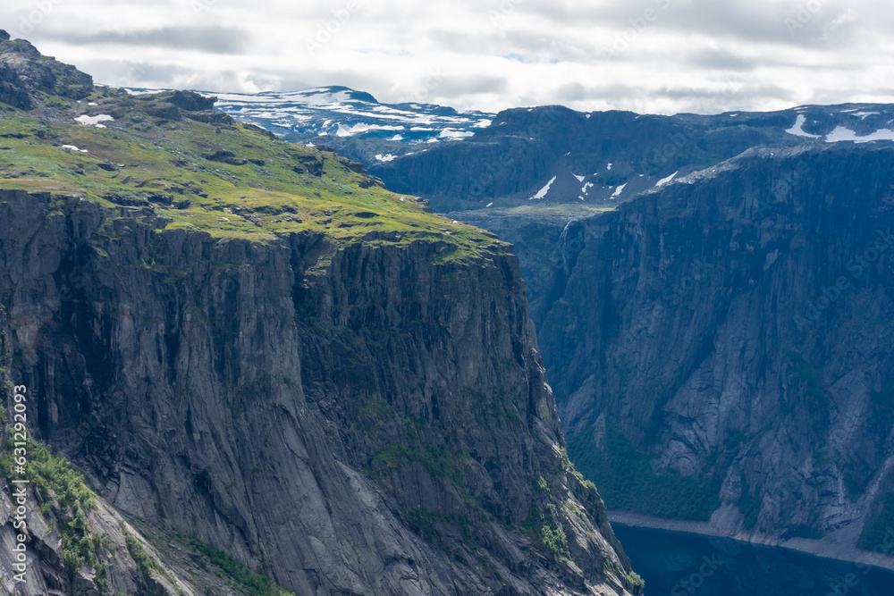Amazing cliff over the Ringedalsvatnet lake in Trolltunga mounatin area,  Norway