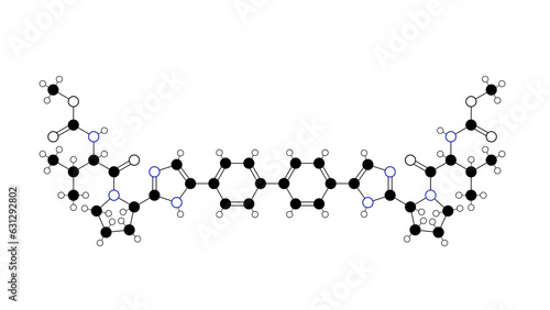 daclatasvir molecule, structural chemical formula, ball-and-stick model, isolated image antiviral medication