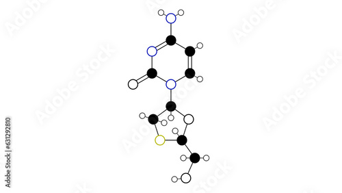 lamivudine molecule, structural chemical formula, ball-and-stick model, isolated image antiretroviral medication