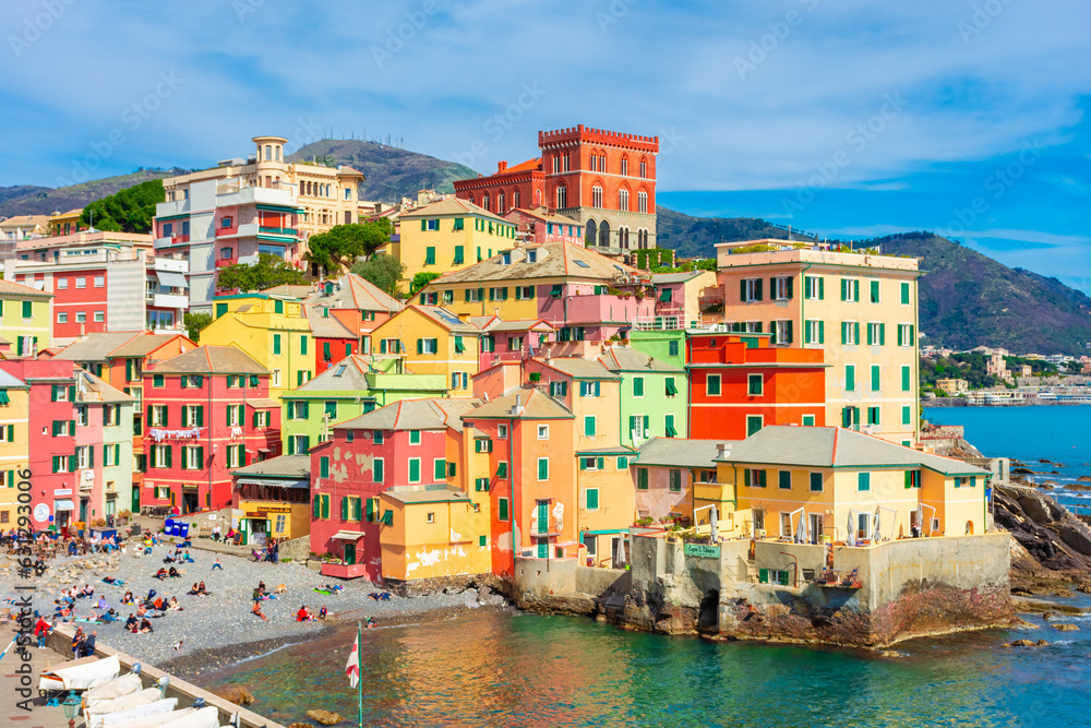 View of the colorful town of Boccadasse by the sea, Genoa, Liguria