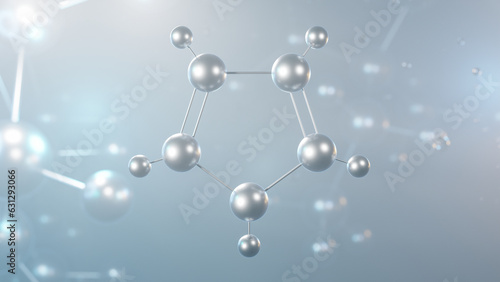 pyrrole molecular structure, 3d model molecule, heterocyclic aromatic compound, structural chemical formula view from a microscope