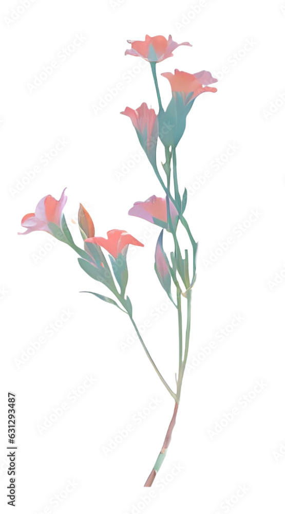 pink delicate flowers oil painting isolated on white or transparent background, generative ai