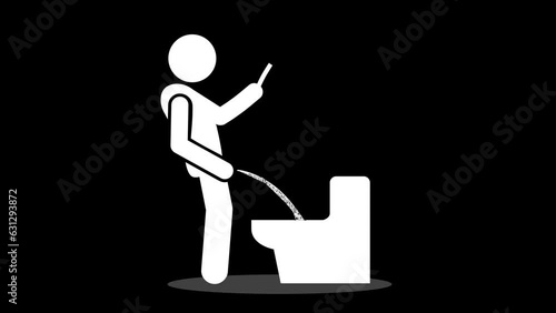 Person Pissing Cartoon Animation of icon. Male piss on toilet isolated symbol on black background  photo