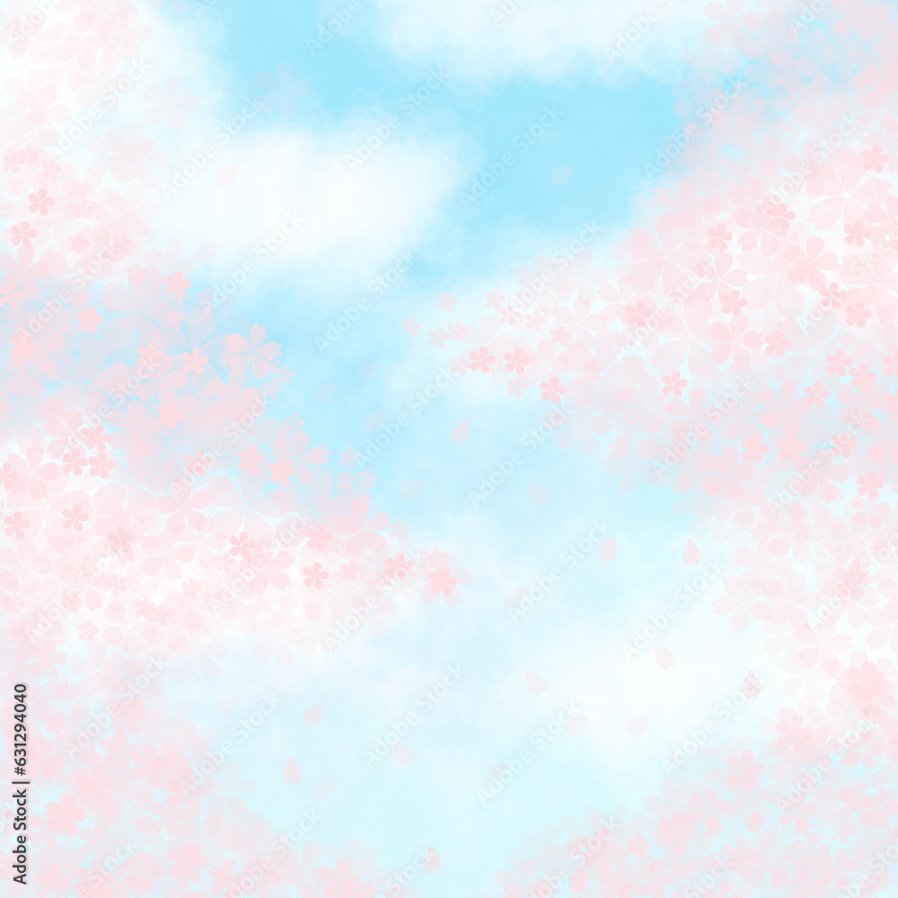 Pastel Watercolor blue sky and clouds with cherry blossoms frame wallpapers are suitable for those who want an artistic background.vector illustration.
