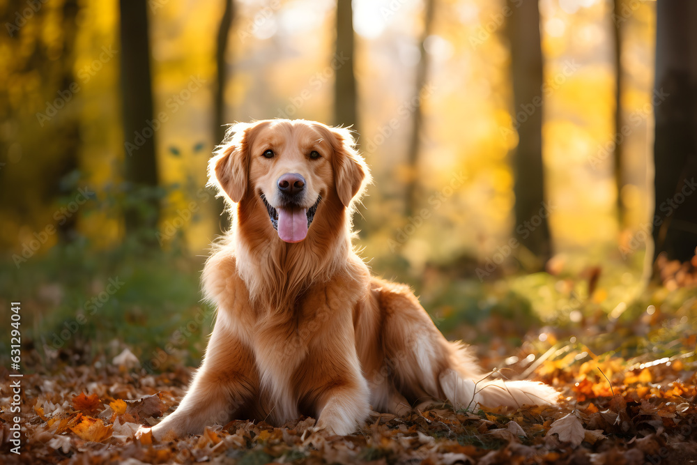 Portrait of a Golden Retriever in the Woods During Autumn Portrait of a Golden Retriever in the Woods During Autumn