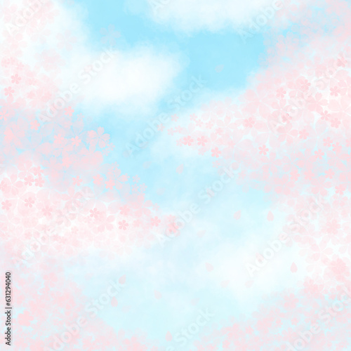 Pastel Watercolor blue sky and clouds with cherry blossoms frame wallpapers are suitable for those who want an artistic background.vector illustration.