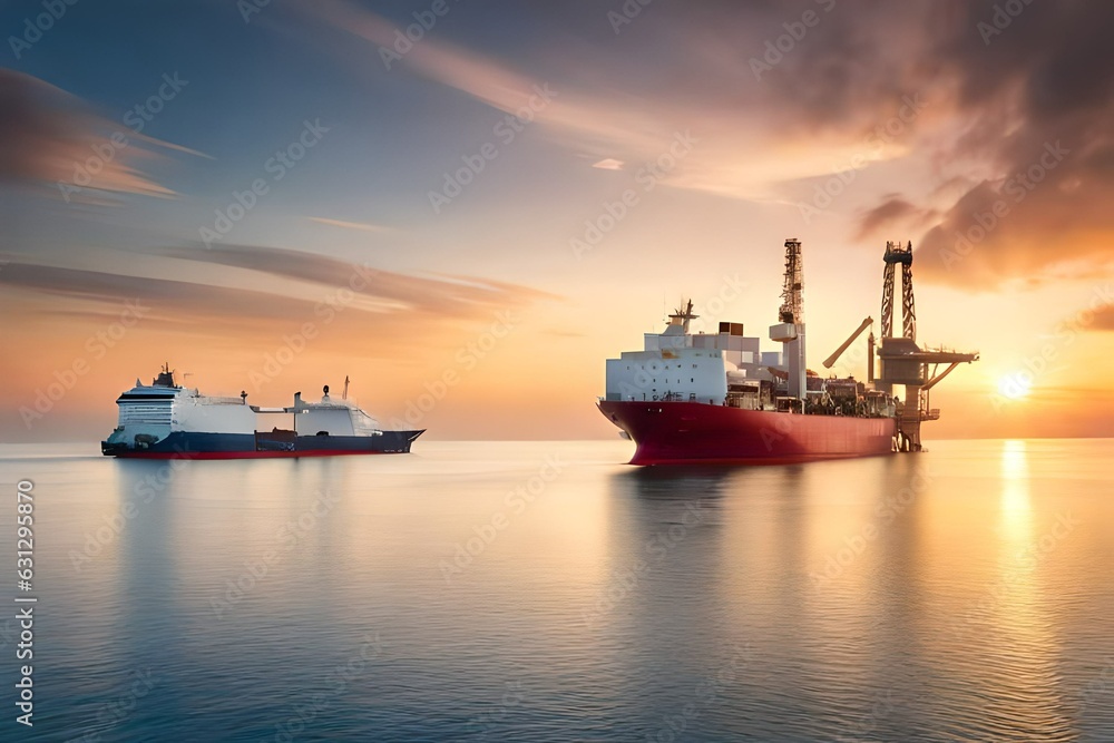 oil tanker at sunset generated by AI technology 