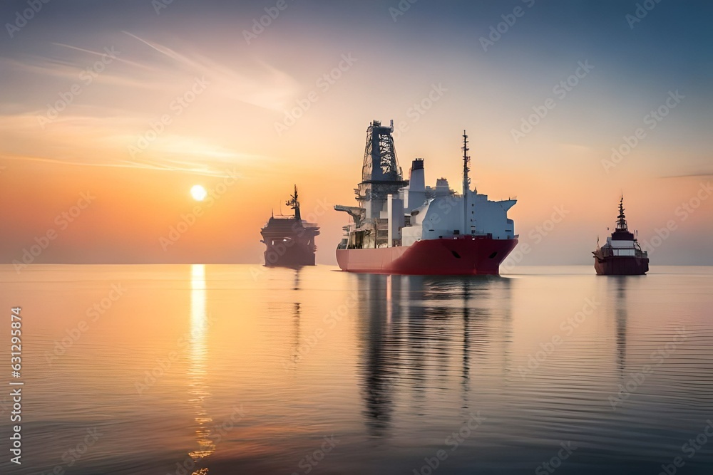 tanker at sunset generated by AI technology 