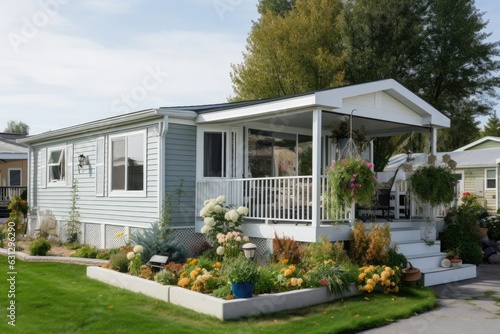Photo A recently built mobile home located within a community specifically designed for retired individuals