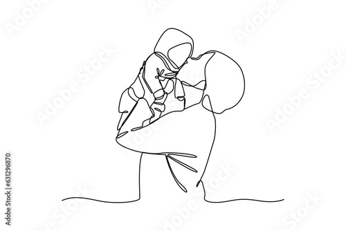 Baby sitter takes care of the baby, hand drawn doodles logo. Nanny minimalist concept. isolated vector illustration.