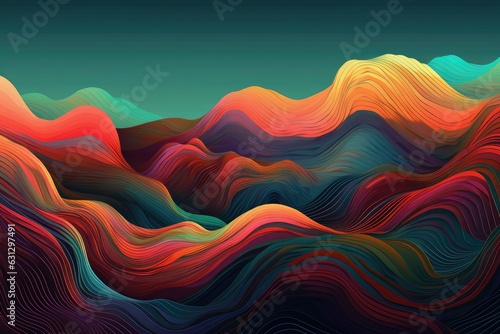 Panoramic view, multicolored curved lines on abstract topographic map., generative IA