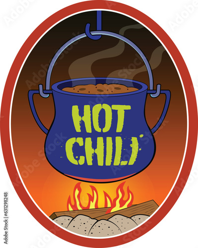 A pot of chili over an open flame.
