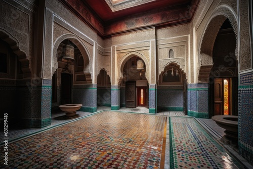 Moroccan palace: colorful tiles and sculpted plasterwork., generative IA