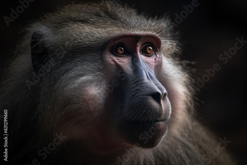 Hamadryas baboon, majestic in the Taif desert., generative IA photo
