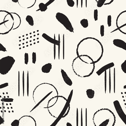 Vector black brush stroke texture seamless pattern
