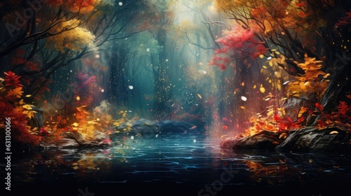 Fairy forest autumn background. Generative AI © Jane Kelly