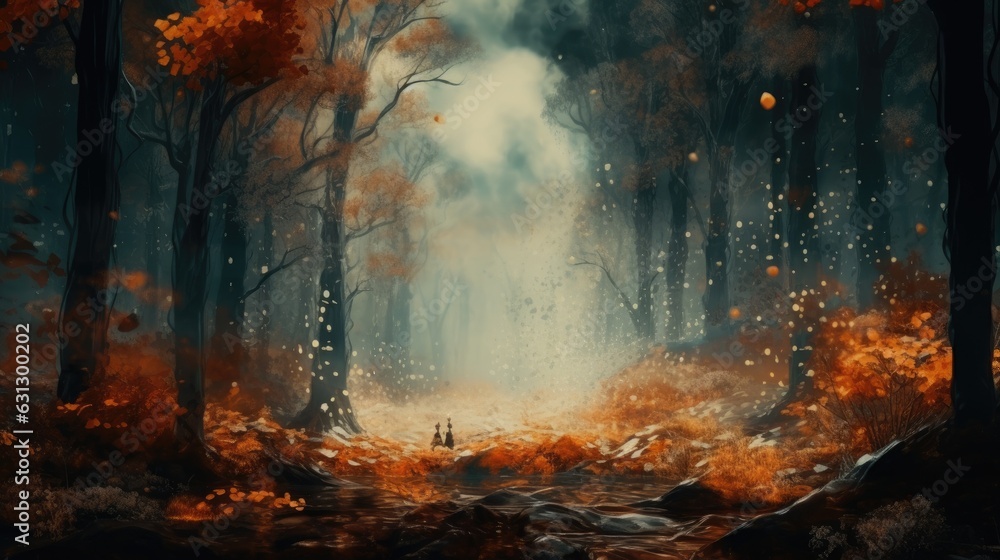 Abstract view of an autumn forest, depicted with watercolors. Generative AI Abstract view of an autumn forest, depicted with watercolors. Generative AI