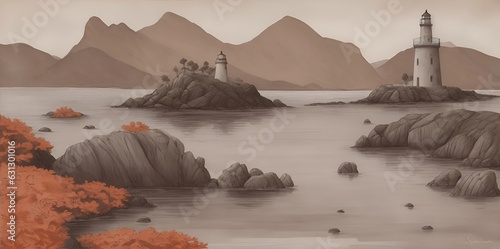 Cartoon lighthouse. AI generated illustration