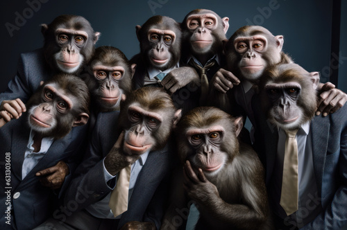 Group portrait of business ape-men