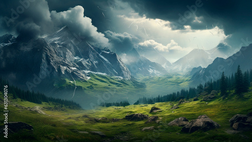 fantasy mountain landscape  fantasy illustration. Generative AI