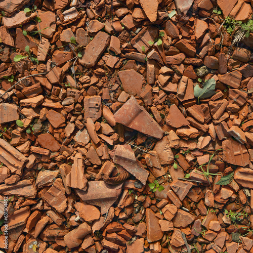 Fotografie Texture de tas de gravât de tuiles rouge