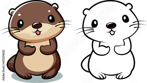 Cute otter vector illustration otter mascot character colored and black and white line drawing vector image