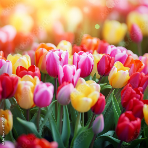 Elegant tulips bloom against a floral background  capturing nature s grace.