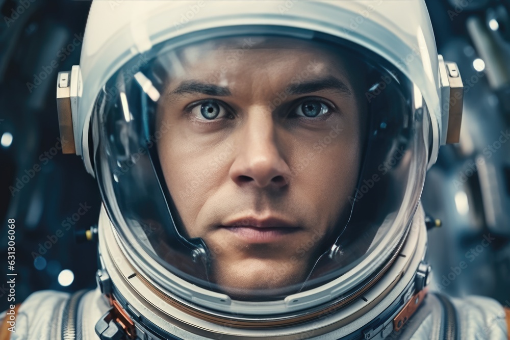 A Closeup portrait of an astronaut. Closeup portrait captured in space amidst space. A Closeup portrait of an astronaut. Closeup portrait captured in space amidst space.