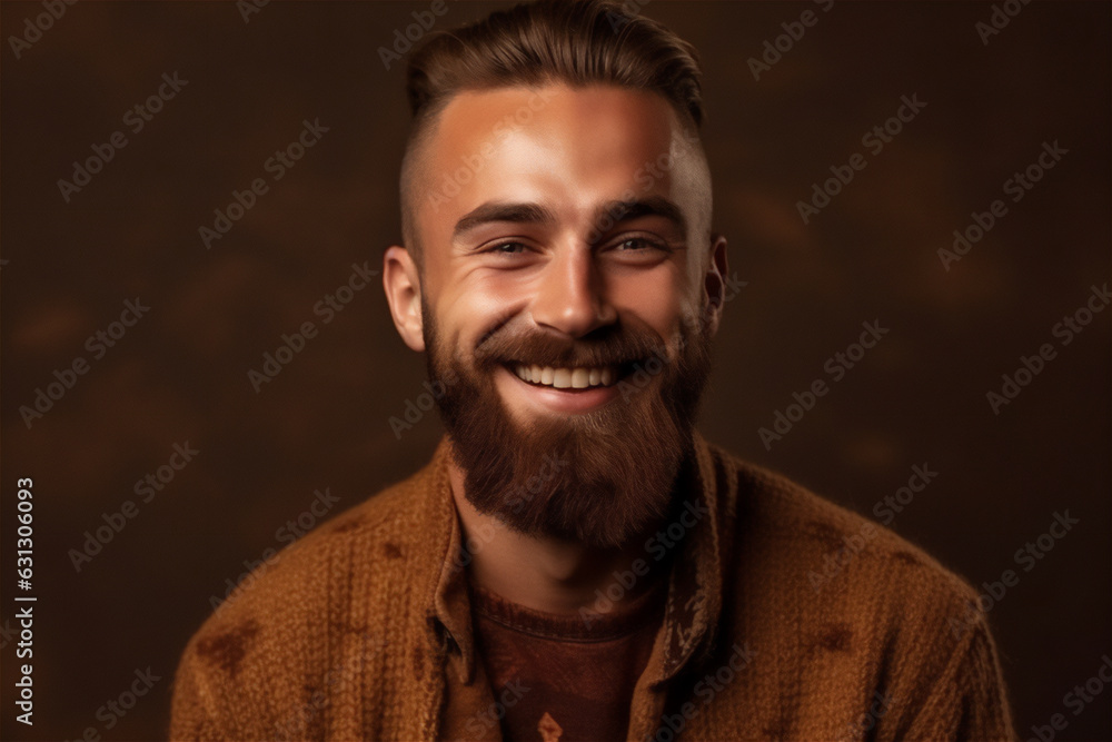 Obraz premium Caucasian young adult man smiling on a brown background